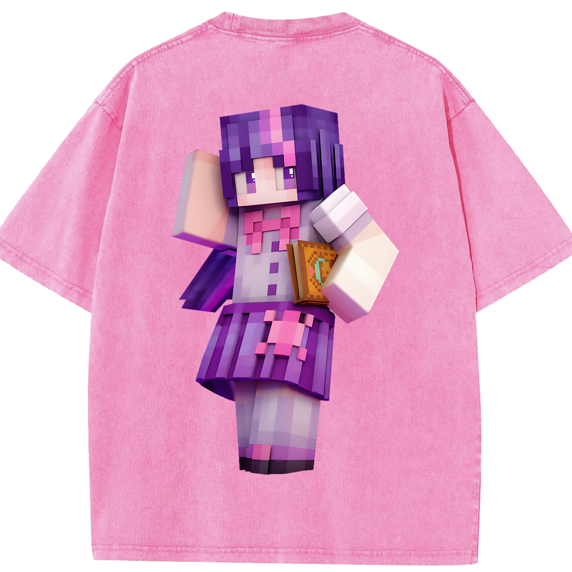 （画像用） マインクラフト ブロックの世界 Minecraft MC Block world 綿100% ヴィンテージ風 半袖Tシャツ（背面プリント）